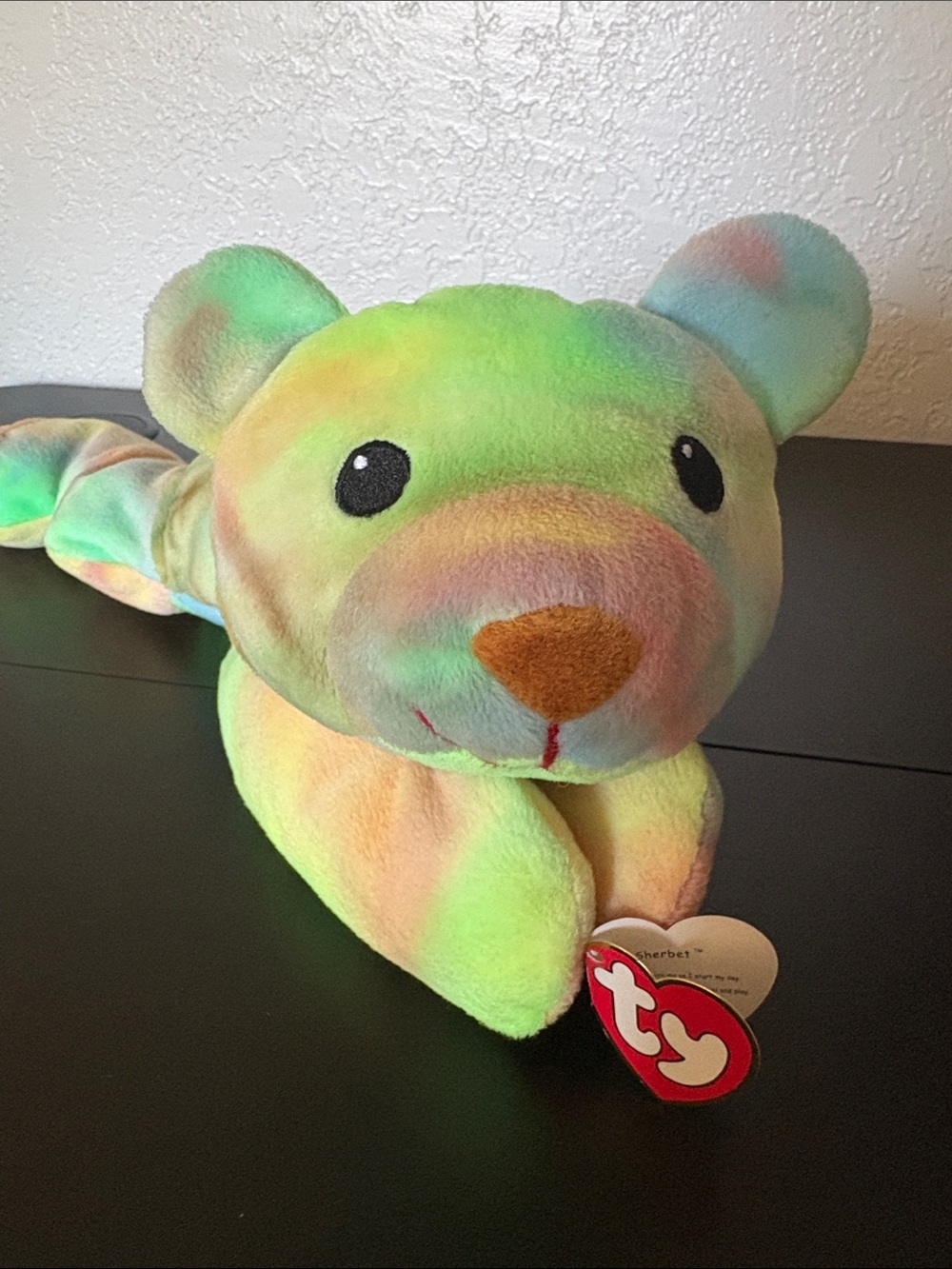 TY Rainbow Plush Bear, Sherbet - Multicolor Tie-Dye Stuffed Bear w/ Pastel Hues